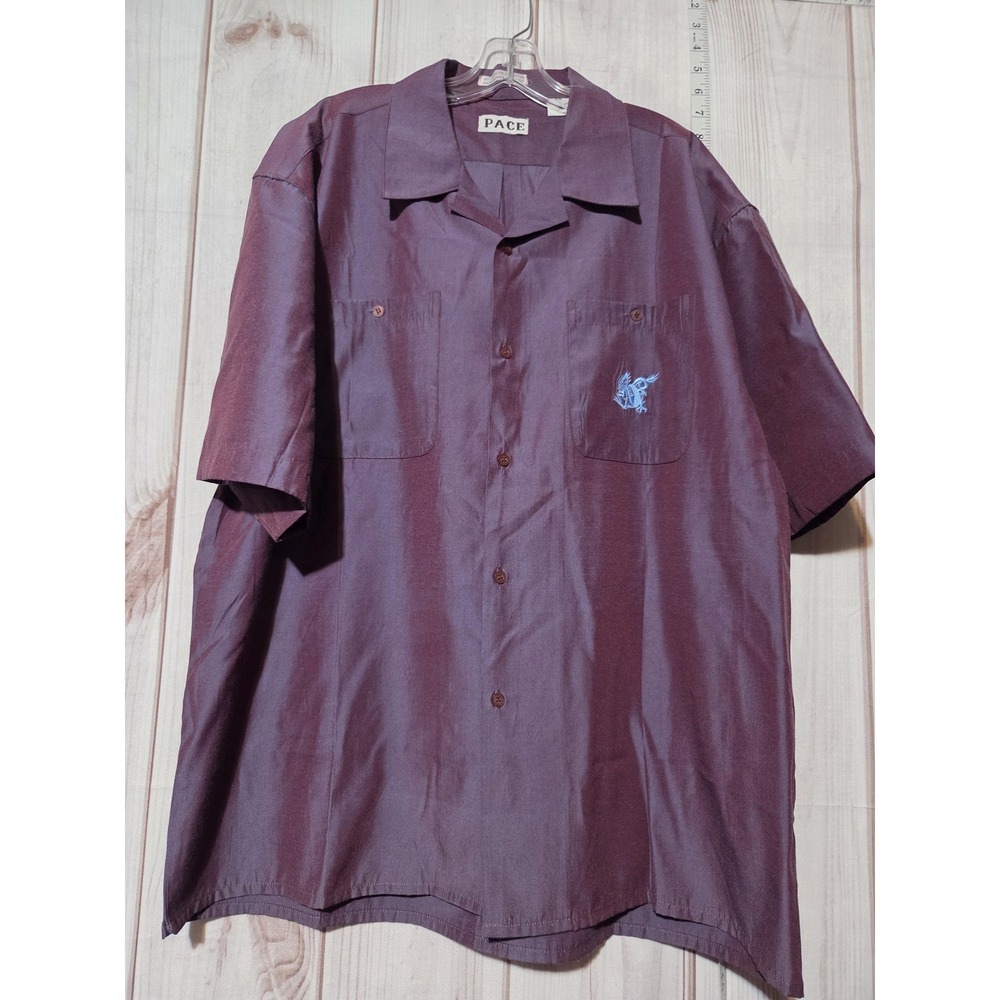 Vintage‎ Pace Shirt Mens XL Purple Dragon Embroidered Button Up Short Sleeve 90s